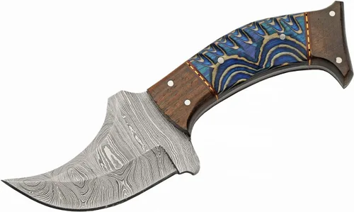 Miniatura 2 de SANZ - Cuchillo de caza de rinoceronte de Damasco de 8 pulgadas, cuchillo de campamento azul con mango de madera, hoja de espiga completa y funda