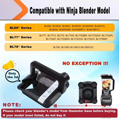 Miniatura 2 de Repuesto para tapa de licuadora Ninja BL660 BL780 BL772 BL773CO con bloqueo, tapa de jarra XL de 72 onzas, apta para lavavajillas, parte superior