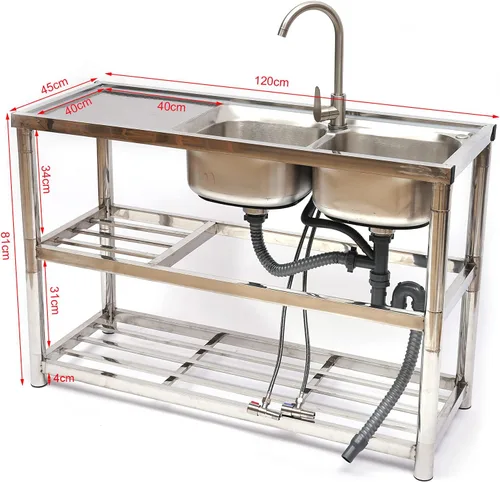 Miniatura 4 de CNCEST Fregadero de restaurante comercial, fregadero de cocina independiente de acero inoxidable, fregaderos de cocina con colador, fregadero
