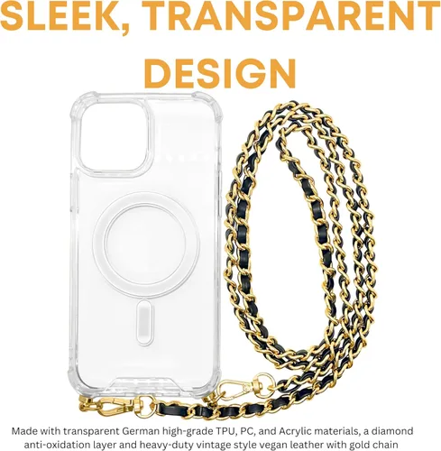 Miniatura 6 de Aporia - Funda transparente compatible con MagSafe iPhone 16 Plus con gancho integrado y cadena de correa de hombro cruzada Carga inalámbrica