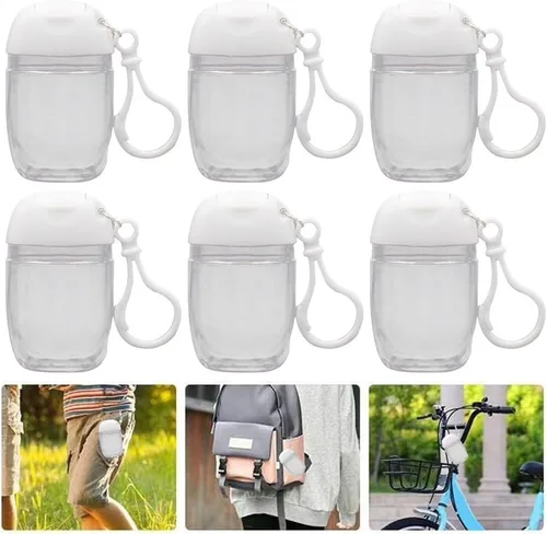 Miniatura 7 de 10 botellas vacías transparentes de 1 onza y 1.0 fl oz para desinfectante de manos, soporte de viaje, gancho para llavero, tapa abatible blanca
