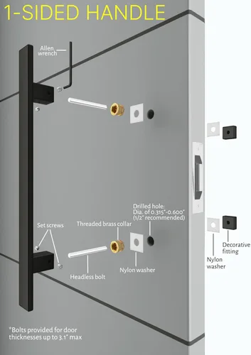 Miniatura 6 de Manija de puerta negra mate de 32 pulgadas de largo, de 1 cara, moderna manija de puerta delantera de acero inoxidable para puertas de vidrio