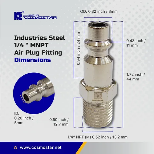 Miniatura 3 de COSMOSTAR Industries - Enchufe de aire MNPT de acero de 1/4 de pulgada, enchufe de 1/4 de pulgada y conector NPT de 1/4 pulgadas, enchufes