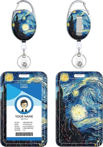 Miniatura 20 de Portainsignia Retráctil, Carrete de Insignia con Clip para Cinturón de Patrón Estampado Lindo con Llavero, Protector de Tarjeta de Identificación