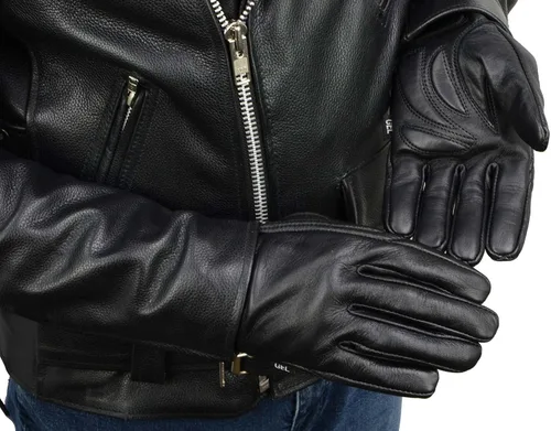 Miniatura 8 de Guantes Milwaukee Leather MG7510 para hombre, de piel negra con palma de gel acolchada, de muñeca corta para motocicleta con "Cubierta de panel