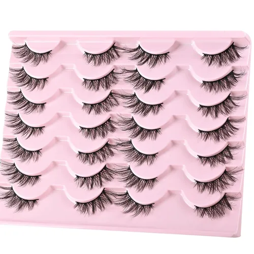 Miniatura 3 de FARRED Pestañas Postizas Naturales de Media Pestaña Difusas Tiras de Ojo de Gato 14 Pares de Pestañas de Tira de Imitación de Visón para Maquillaje