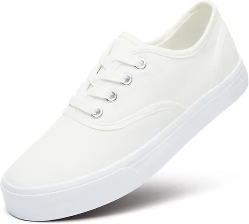 ZGR - Tenis de tela de corte bajo con cordones, para mujer, de estilo clásicocasual, color blanco y negro