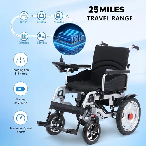 Miniatura 5 de Silla de ruedas eléctrica, ligera y portátil para adultos, sillas de ruedas motorizadas de 500 W, alcance de viaje de 25 millas de largo, silla