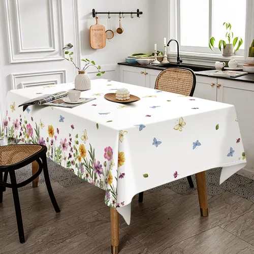 Miniatura 4 de Mantel de primavera de 60 pulgadas, diseño floral de flores silvestres, resistente a las manchas y a las arrugas, lavable, para interiores