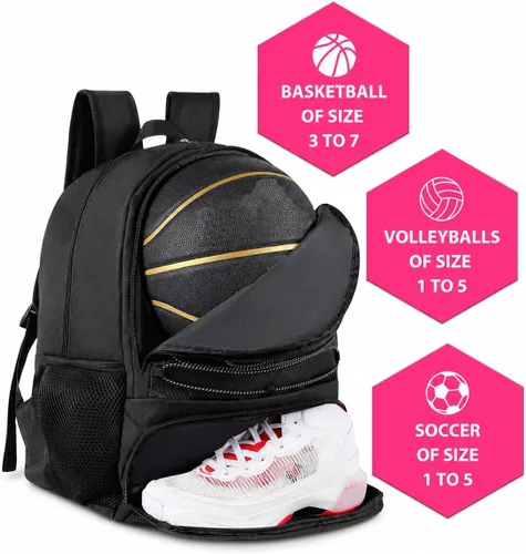 Miniatura 3 de Mochila de baloncesto para hombres y mujeres con compartimento para pelota y zapatos, capacidad de 30L, ligera y transpirable, mochila de fútbol