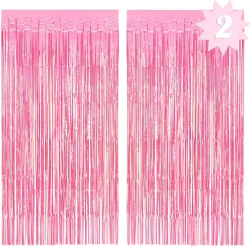 xo, Fetti Decor - Cortina de papel de aluminio iridiscente con flecos iridiscentes color rosa intenso, juego de 2 | Telón de fondo para despedida de