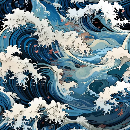 Vinatge Janpanese - Papel tapiz autoadhesivo con mosaico azul y amarillo de olas marinas, para gabinetes de cocina, apto para inquilinos, 14.5 pies