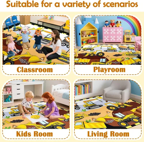 Miniatura 5 de Alfombras de construcción para habitación de niños de 2 x 3 pies, alfombra de juego para autos y camiones, alfombra de coche para niños, alfombra