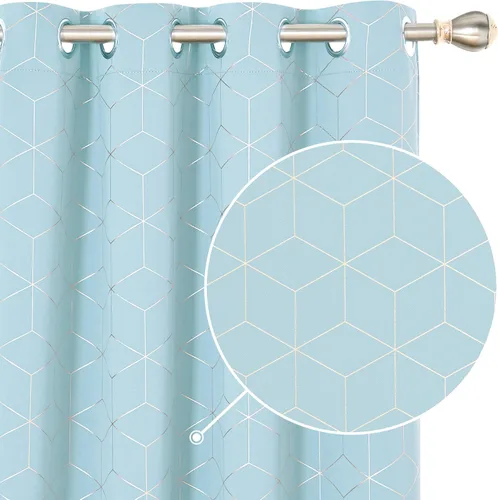 Miniatura 13 de Deconovo Cortinas Opacas, Aislamiento Térmico y Reducción de Ruido, Estampado de Lámina de Diamante – Ojales en la Parte Superior, 2 Paneles, Azul