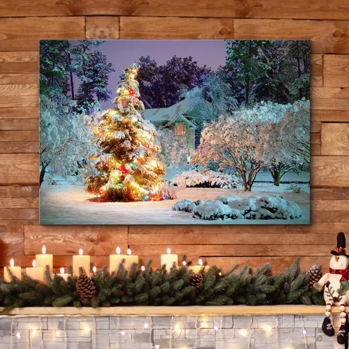 Miniatura 3 de wall26 Lienzo Impreso Arte de Pared Papá Noel Árbol de Navidad Chimenea Celebraciones y Fiestas Ilustración Decorativa Arte Moderno Escénico