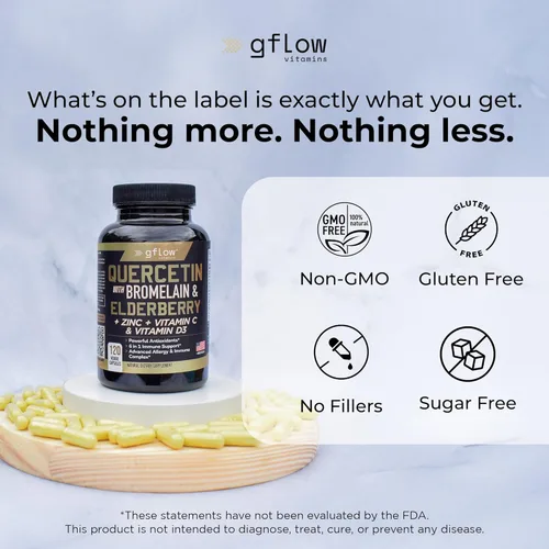 Miniatura 8 de gflow vitamins Quercetina con bromelina zinc vitamina C vitamina D saúco - 120 cápsulas vegetarianas, sin OMG, sin gluten, suplemento de apoyo