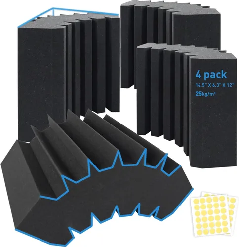 Paquete de 4 trampas curvadas para graves de espuma acústica de esquina, tamaño grande de 16.5 x 6.3 x 12 pulgadas, absorben el sonido, trampas para