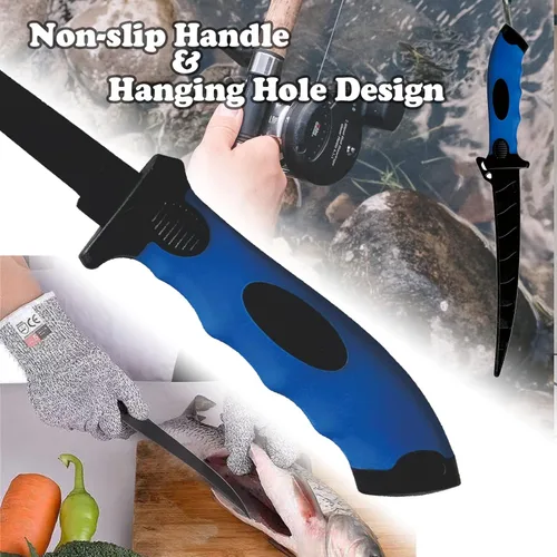 Miniatura 6 de Cuchillo de filete de pescado, juego de cuchillos profesionales de filete de pesca de 7 pulgadas, hoja de acero inoxidable con revestimiento Azul