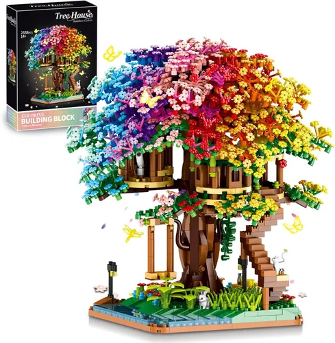 Miniatura 7 de Vziimo Juego de construcción de árbol bonsái en flor de cerezo, juego de modelo de casa de árbol Sakura japonés para adultos, 2028 piezas de mini