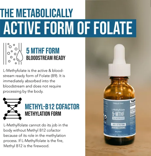 Miniatura 3 de Folato de metilo orgánico de 1000 mcg + Cofactor de metilo B12 (300 porciones) – Forma metabólicamente activa de 5-MTHF, sabor a bayas orgánicas