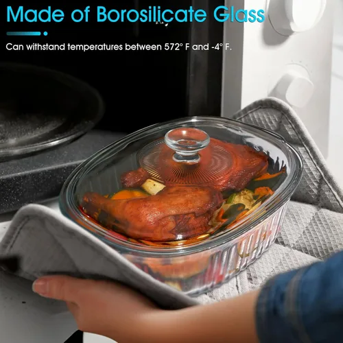 Miniatura 4 de NUTRIUPS Cacerola de vidrio con tapa de vidrio, vidrio de borosilicato, cacerola para horno, fuente para hornear con tapa (3 cuartos)