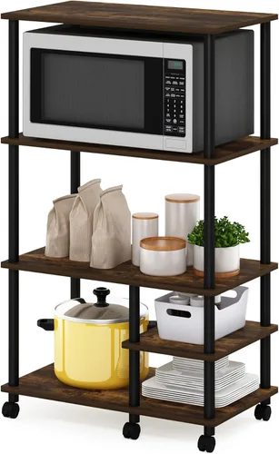 Furinno Turn-N-Tube - Carrito de almacenamiento de cocina de 4 niveles sin herramientas, pino ámbar/negro
