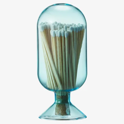 Incluye 100 palos de fósforo de cristal con tachuela, azul con tapón de corcho, chimenea, hogar, sala de estar, oficina, vela decorativa decorativa