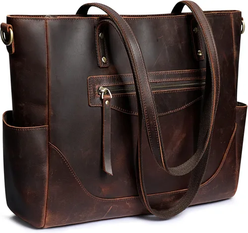 S-ZONE Bolso de mano de cuero genuino para mujer, bolso de hombro grande, bolsos de trabajo con correa cruzada vintage