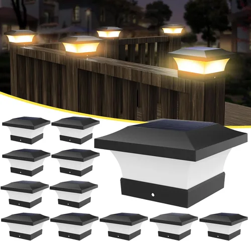 Miniatura 10 de T-SUN - Luces solares de poste, luces impermeables al aire libre para postes de madera de 4 x 4, iluminación LED blanca de 6000K, para cubierta