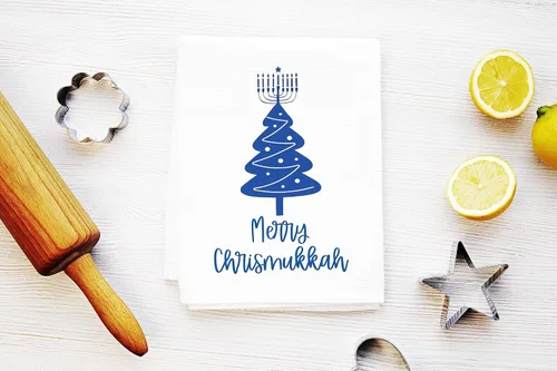 Miniatura 4 de Toalla de cocina divertida mezclada para las fiestas de Navidad y Hanukkah, toalla de cocina judía con árbol de Navidad y menorá, regalo