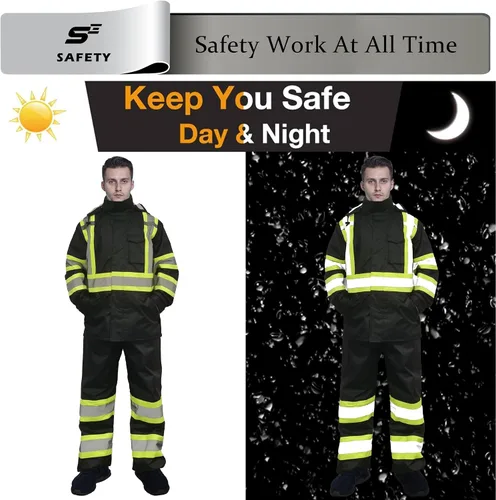 Miniatura 5 de sesafety Chaqueta de Lluvia de Alta Visibilidad, Trajes de Lluvia para Hombres Impermeables con Fondo Negro, Abrigos de Lluvia para Hombres