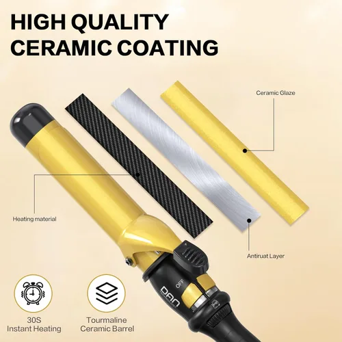 Miniatura 5 de DAN Technology Rizador de pelo de 1 1/4 pulgadas, 1.260 in de cerámica, turmalina, para todo tipo de cabello, rizador de pelo de doble voltaje
