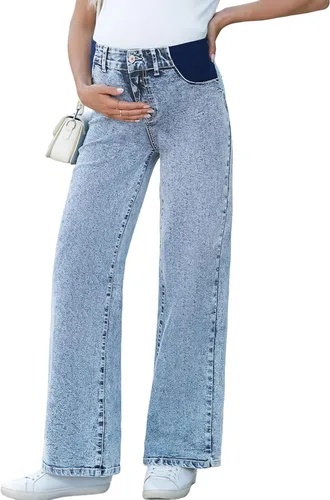 Miniatura 5 de BLENCOT Vaqueros de maternidad para mujer de cintura alta con pierna recta, pantalones de embarazo de mezclilla con bolsillos