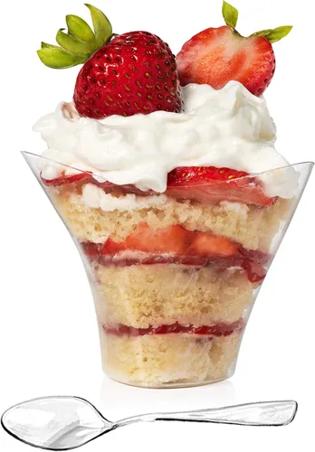 Miniatura 3 de Paquete de 96 mini vasos de postre de plástico triangular, 3.5 onzas con cucharas, vaso de plástico transparente con mini cuchara para postre