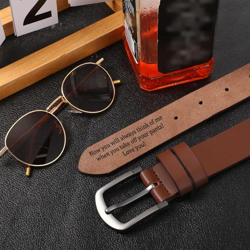 Miniatura 4 de Cinturón para hombre de regalo para marido, cinturones personalizados para hombres, regalo de cuero grabado para él, cumpleaños, aniversario, boda