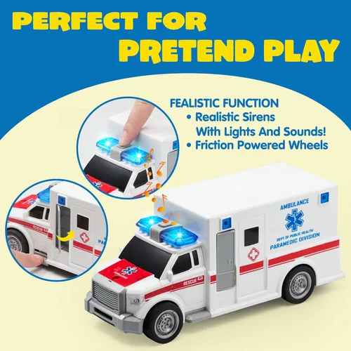 Miniatura 3 de JOYIN Camión de juguete para niños de 3, 4, 5, 6, 7 años, juego de vehículos de policía, juego de vehículos de emergencia, automóvil alimentado por