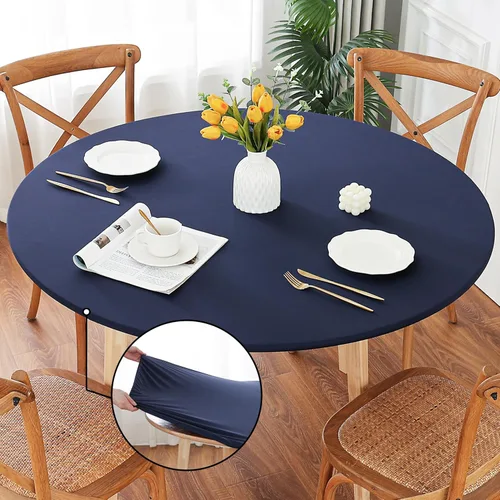 Miniatura 24 de Mantel redondo de elastano, suave y agradable a la piel, sin pelusas, funda de mesa de tela transpirable con banda elástica para comedor, reunión
