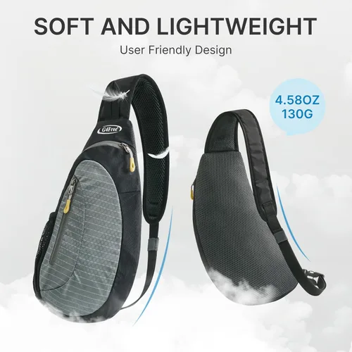 Miniatura 6 de G4Free Bolso bandolera para hombres y mujeres, mochila cruzada pequeña, bolsas de hombro ligeras para viajes, exteriores y deportes (negro y gris)