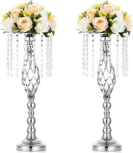Miniatura 15 de Sziqiqi - Centro de mesa elevado floral dorado para mesa de boda de 21.7 pulgadas de altura con centros de mesa de flores de cristal y cuentas