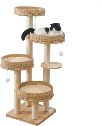 Árbol moderno para gatos de interior para adultos, torre grande para gatos de 54 pulgadas de alto con poste rascador, árbol de madera para gatos
