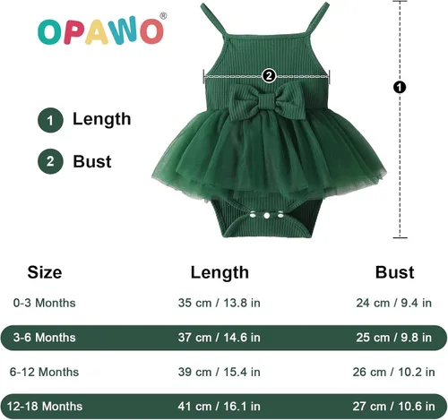 Miniatura 26 de OPAWO Vestido de bebé recién nacido, vestido de verano sin mangas, enterizo con cuello halter, vestido de tul de una pieza, 0-18 meses