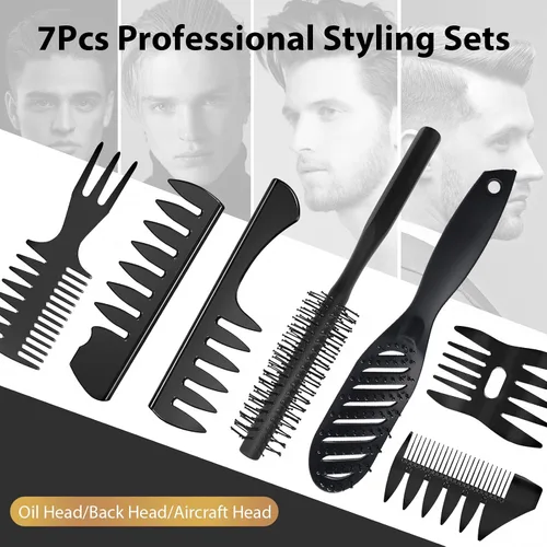 Miniatura 7 de DUAIU - Cepillo de pelo para hombres, 7 peines para hombres, juego de peines para peinar el cabello con cepillos de ventilación para el cabello