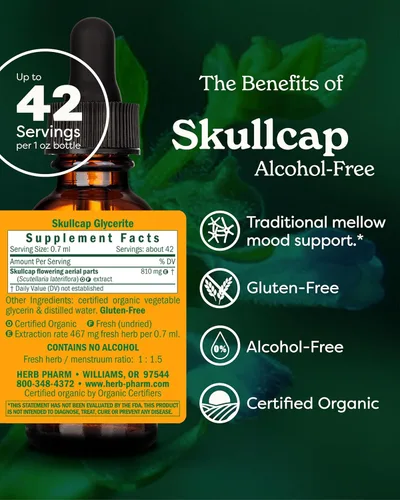 Miniatura 2 de Herb Pharm Skullcap, Extracto de hierbas líquido sin alcohol: hierba tradicional relajante Skullcap, apoyo mental tranquilo Sin azúcar, sin OMG