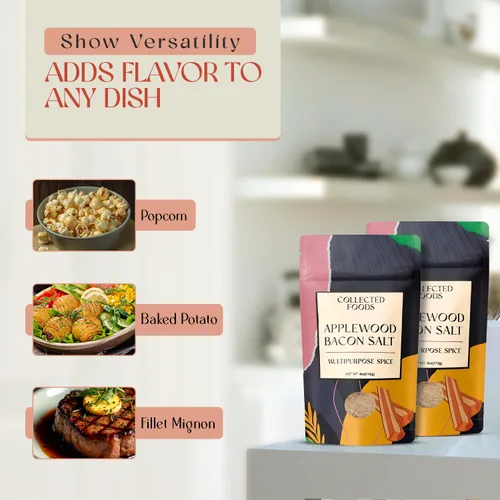 Miniatura 7 de Collected Foods Condimento prémium de sal de tocino ahumado de madera de manzana, totalmente natural, sin gluten, sin OMG, sal saborizada
