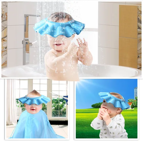 Miniatura 6 de Gorro de ducha seguro para champú, baño, protección, gorra de baño suave con visera ajustable para bebé, niño, niños... (Azul)