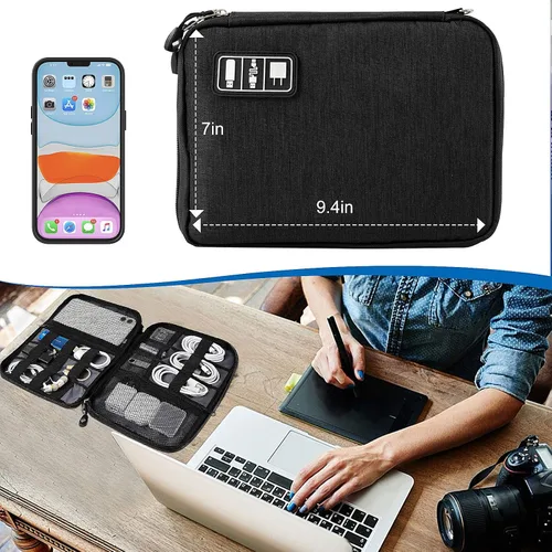 Miniatura 5 de Organizador de cables de viaje, organizador electrónico portátil impermeable para cable USB, cargador de teléfono, auriculares, tarjeta SD, 5