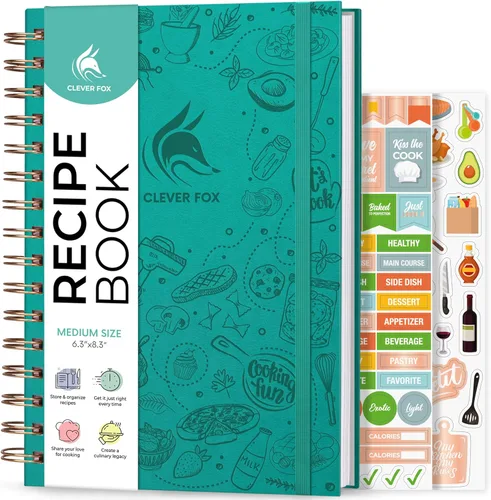 Clever Fox Libro de recetas en espiral, haz tu propio libro de cocina familiar, organizador de cuadernos de recetas en blanco, diario de cocina