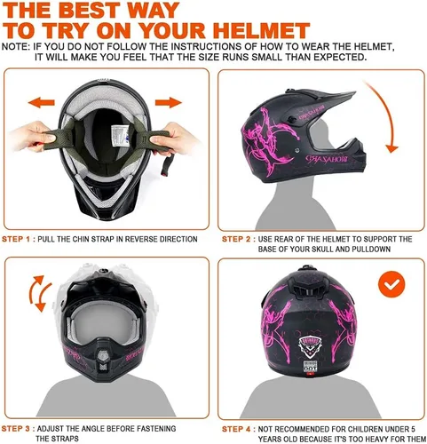 Miniatura 6 de Orthrus Casco de motocross para niños, casco de moto todoterreno con patrones de riesgo biológico color rosa, casco de motocross ATV aprobado por