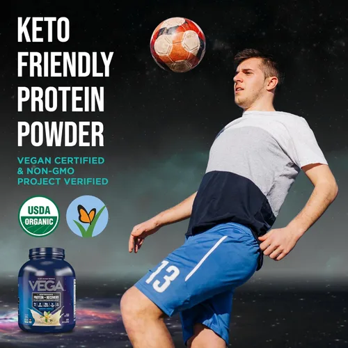Miniatura 8 de Vega Sport proteína en polvo vegana + recuperación - 30g de proteína a base de plantas por porción, vainilla, 45 porciones, 5g de BCAA, probióticos
