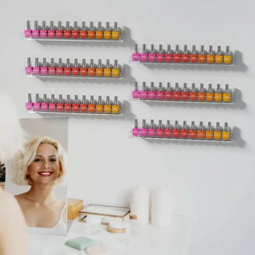 Miniatura 6 de FEMELI Estante de pared acrílico transparente para esmalte de uñas: 12 estantes de exhibición del soporte del organizador - 15 pulgadas
